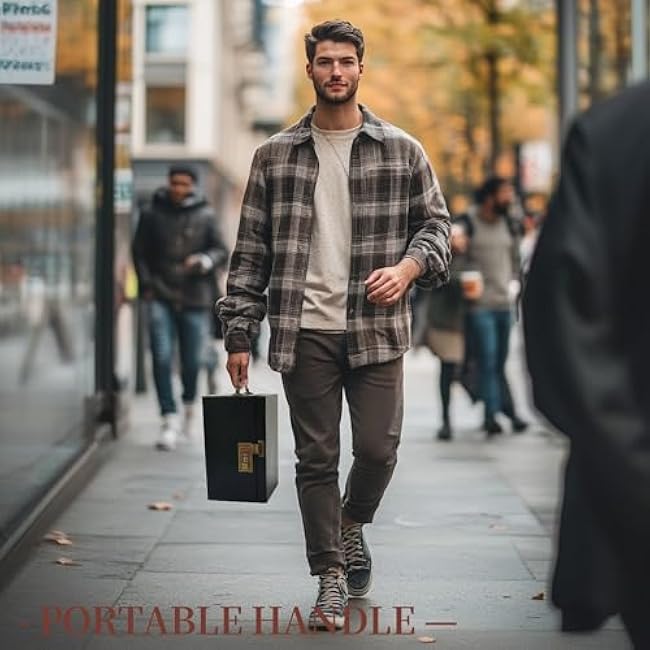 Large Bamboo Stash Box with Secret Drawer Stashbox Box with Combination Lock Handle Detachable Compartment Home Decorative Storage Box Set for Jewelry Cash Valuable Fathers Day Birthday Christmas Gift