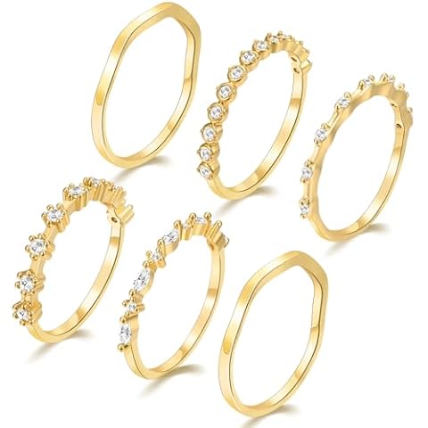 YEEZII Gold Rings Set for Women, 14k Gold Plated Stackable Thin Rings Cubic Zirconia Wedding Rings for Women Non Tarnish Size 8 Cover