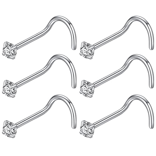 Blessmylove 6Pcs 20G 2.5Mm Clear Cz 316L Surgical Steel Silver Screw Nose Rings Studs Nose Nostrial Piercing Body Jewerly Screw Nose Rings For Women 20 Gauge 2.5Mm Cubic Zirconia Stainless Steel Nose Rings cover