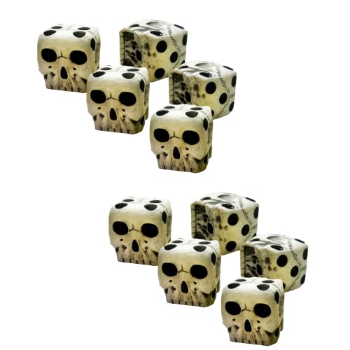 ZHDOKA Juego de 10 dados de calavera blanca, dados de juego de dados de Halloween, dados de cubo de 6 lados, dados de cabeza de esqueleto, dados de resina para club, pub bar, fiesta de Halloween Cover