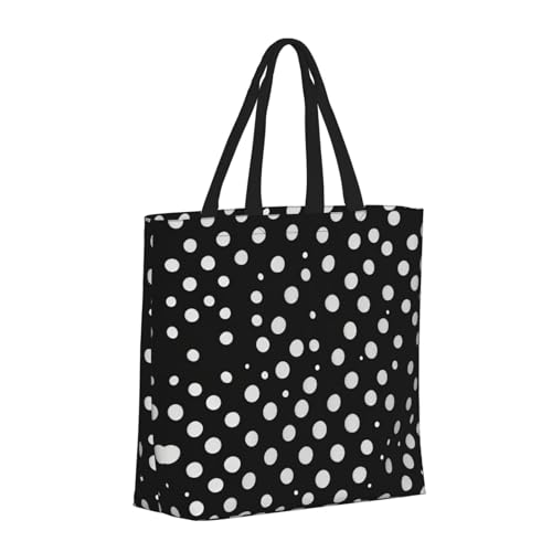 White Dot Pattern Print Tote Bags, Large Capacity Zipper Shoulder Bag, For Shopping, Work, Daily2