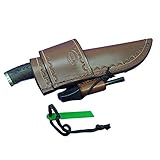Cross draw knife sheath for the buck Selkirk with a fire steel and striker. Light Brown. Sheath ONLY.