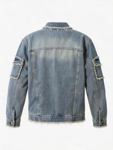 Image of Men`s Classic Ripped Hip Hop Motorcycle Denim Jacket