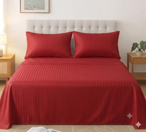 Image of Satin Striped Glace Cotton Double bedsheet with 2 Pillow Cover | Soft & Smooth Finish | Double Bed bedsheet 90 x 90 Inch | Pillow Cover 18 x 28 Inch | Breathable, Fade Resistant