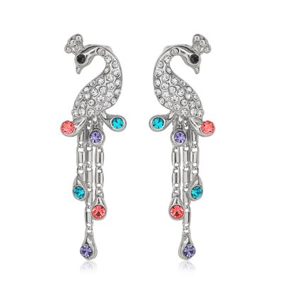 Alyce mayur alloy silver plated peacock earrings with multicolour crystals