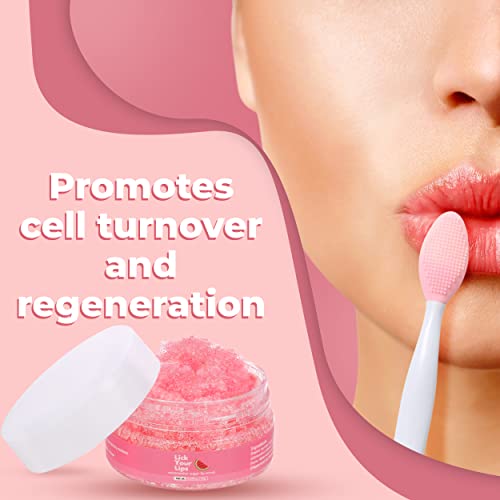 watermelon sugar lip scrub for women dry cracked and dark lips  lip scrubber exfoliator and organic lip scrubs exfoliator and moisturizer with lip brush  vegan cruelty-free lip care products 20g