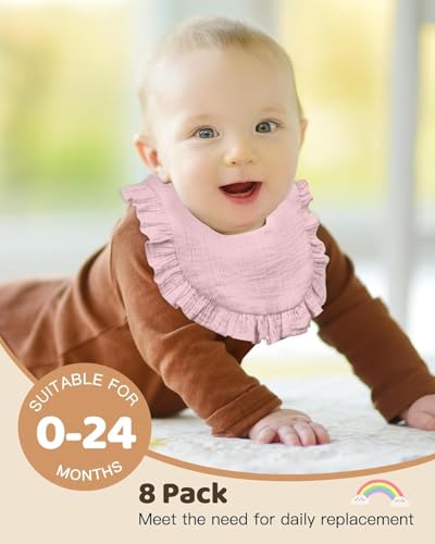 Lictin 8-Pack Muslin Baby Bibs - Bandana Drooling and Teething Bibs, Unisex Cotton3