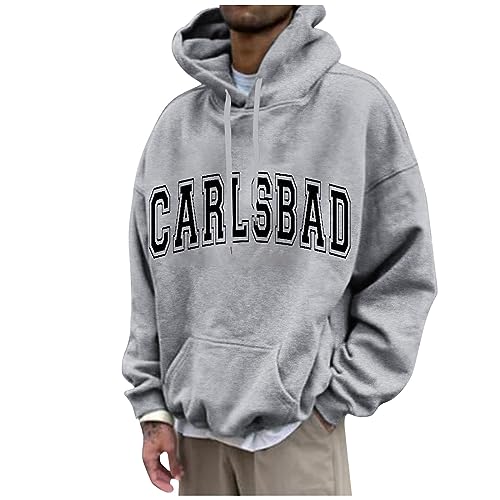 Men'S Hoodies Lightweight Winter Long Sleeve Fleece Sweatshirt Letter Printed Drawstring Pullover With Kangaroo Pocket