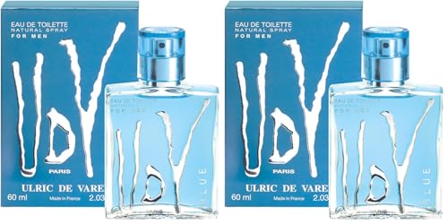 Ulric de Varens - Eau De Toilette UDV Blue - Helecho Fresco - Perfume para hombre - Vaporizador - Made in France - 60 ml (Paquete de 2)