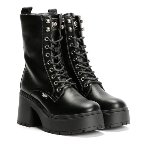 Buffalo Mila Lace Up Mid Stivali Neri Donna, Nero , 38 EU