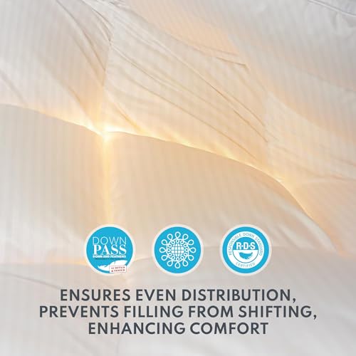Down Feather Fiber Comforter King Size - All Season Luxury Hotel Duvet Insert, Medium Warmth, 750+ Fill Power Fluffy Premium Comforter, White Cotton Cover, 106'' x 90''