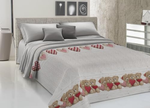 CapitanCasa Colcha de piqué ligera para verano, 100% algodón, fabricada en Italia, fantasía de ositos, plaza y media, color rojo