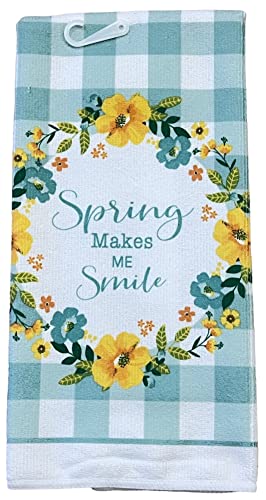 5 Pieces Home Spring Makes Me Smile Kitchen Set - 2 Pot Holders - 1 Oven Mitt - 1 Kitchen Towel - 1 Bamboo Spoon - Party Gift Supply Cooking Baking Set #TOP3