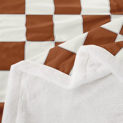 Image of Erosebridal Plaid Throw Blanket 40 inchX50 inch Beige Caramel Brown Checkerboard Sherpa Blanket Geometric Checkered Fleece Bed Blanket for Kids Boys Girls, Aesthetic Grid Flannel Blanket