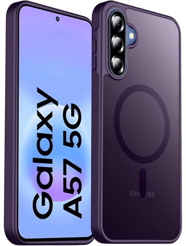 Image of Elzzi Magnetic Guard Case for Samsung Galaxy A57 5G Cover, Compatible with MagSafe Translucent Matte Hard PC + TPU Hybrid Back Cover, Slim Shock-Resistant Anti-Scratch Protective Case (Deep Purple)