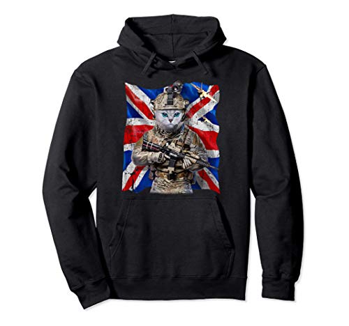 Chat blanc en tant que soldat d'infanterie avec Union Jack Sweat à Capuche Cover
