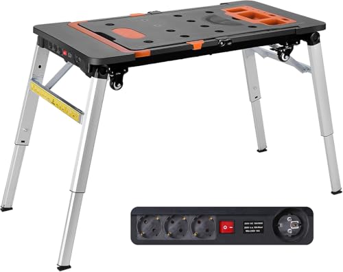 TLGREEN 7 in1 Klappbare Werkbank höhenverstellbar,Tragbare Werkbank Mobil,Arbeitstisch Klappbar,100-200kg Tragkraft,Multifunktionstisch mit 4 pcs...