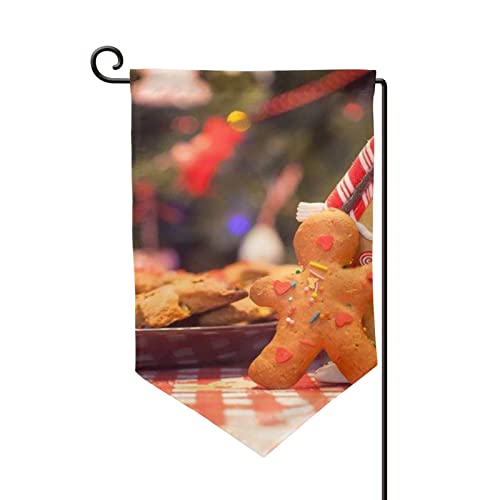 Drapeau de jardin pain d'épices double face petit format 12.5x18cm ornement extérieur Noël