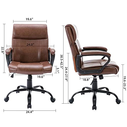 Dyhome Office Chair, Brown Office Chair, 350 Lbs Brown Leather Office Chair, Mid Back Computer Chair, Ergonomic Office Chair Adjustable Conference Swivel Task Chair With Padded Armrests #TOP2