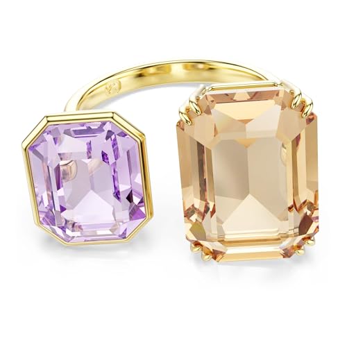 Bague Millenia cristal multicolore taille octonagale et anneau ouvert plaqué or
