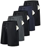 Kinglaman 5 Pack Mens Athletic Gym Workout Shorts Quick Dry Basketball Running Lightweight Shorts with Pockets 3 Black 1 Blue 1 Gray X-Large