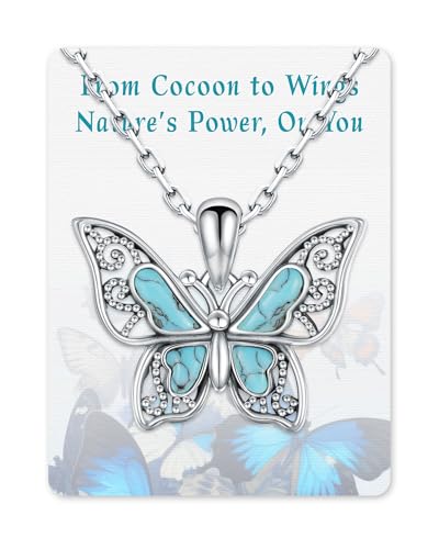 925-Sterling-Silver Turquoise Butterfly Necklaces for Women - Vintage Oxidized Butterfly for Friends Pendants, Exquisite Necklace to Gift Her for Christmas, Thanksgiving, and Birthdays for Her