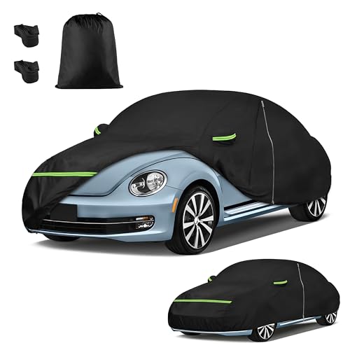 Car Cover for Volkswagen Beetle/New Beetle 1998-2019 Custom Fit Waterproof All-Weather Full Car Cover Windproof Outdoor Full Cover with Driver-Side Zippered Door UV-Resistant and Dustproof