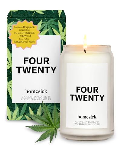 Homesick Scented Candles for Home (Four Twenty) - 13.75 oz Long-Lasting Natural Soy Wax Blend Jar Candle Gifts for Women & Men for All Occasions, 60-80 Hours Burn Time - Notes of Bergamot & Sandalwood
