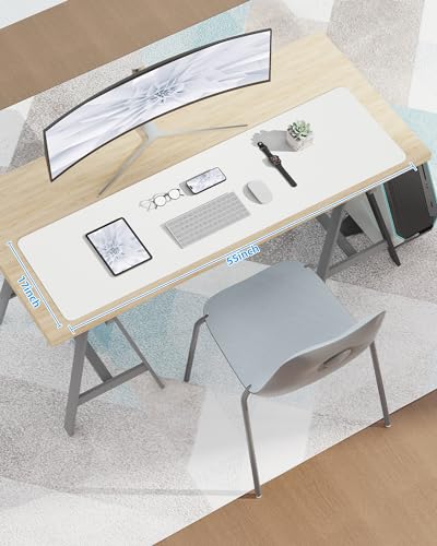 Image of Large Desk Mat,55 inch x 17 inchLeather Desk Pad Protector,Large Mouse Pad,Office Desk Mat, Non-Slip PU Leather Desk Blotter, Laptop Desk Pad,Waterproof Desk Writing Pad for Office /Home /Decor(Ivory White)