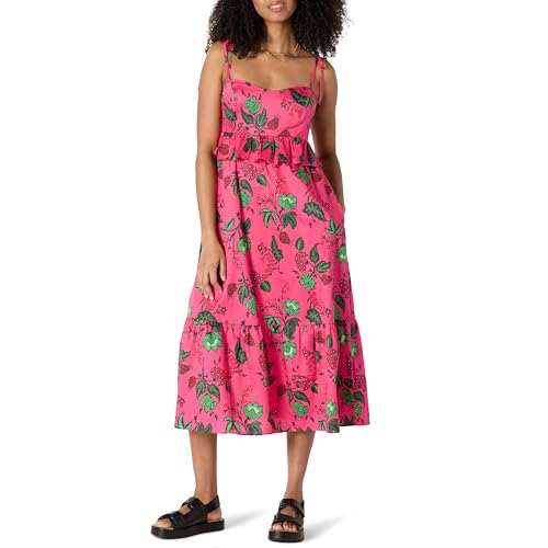 Image of Amazon Essentials Women's Fit and Flare Empire Waist Sweetheart Neck Cotton Sateen Tiered Maxi Dress