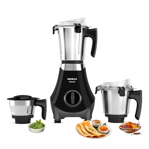 Havells Grace BLDC+ Mixer Grinder 800W|3 Jars|50% less perceptible Noise|45% Higher Grinding Power|Wider Mouth Jars with Clip Locking|Leak Resistant J