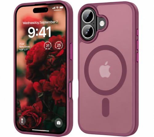 Image of Elzzi Magnetic Magsafe for iPhone 16 Case, [Compatible with Magsafe] [Translucent Matte] Shockproof Protective Phone Case for Men & Women (Maroon)