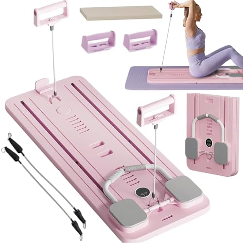 ExeractFit Pilates Board Compact Pilates Reformer Machine Set, Foldable AB Roller Wheel Rodillo Abdominales Exercise Board Rebote Automático Máquina de Ejercicio en Casa(Rosa)