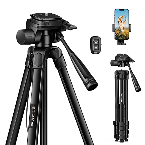 JOILCAN Stativ Kamera, 171cm Ausziehbar Handy Stativ mit Fernauslöser & Telefonhalter, 3 Wege-Schwenkkopf Stative Ständer für iPhone/Samsung/Huawei/Xiaomi Smartphone/Kleine Kamera, Tragfähigkeit 3.5KG Cover