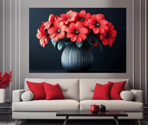 Vase avec gerberas rouges pour habiller un mur vide peinture fleurs toile