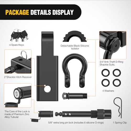 Image of Nilight Anti-Theft Shackle Hitch Receiver 2Inch 45000 LBs Breaking Strength 3 /4 inch Anti-Theft D Ring Shackle 5 /8 inch Trailer Hitch Lock Pin Heavy Duty Solid Towing Kit for Trucks Off Road (Black)