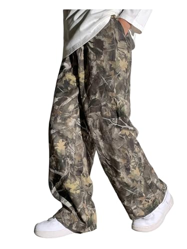 GORGLITTER Boys Camo Print Baggy Pants Elastic Waist Straight Leg Track Pants Fashion 2026 Streetwear Green 12 Years