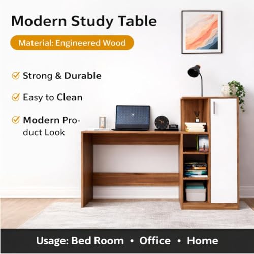 Image of SPYDER CRAFT Multipurpose Desk for Office, Study with Book Storage Engineered Wood Multipurpose Table (Free Standing, Finish Color - Columbain Wood Brown, Assembly Do-It-Yourself