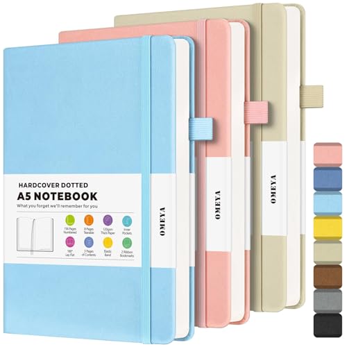 A5 Bullet Dotted Journal Notebooks: 3 Pack 120gsm Paper, 156 Numbered Pages