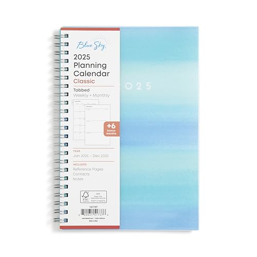 Blue Sky 2025 Weekly and Monthly Planner Calendar, January 2025 - December 2025, 5' x 8', Flexible Frosted Cover, Laminated Tabs, Durable Wirebound, Chloe