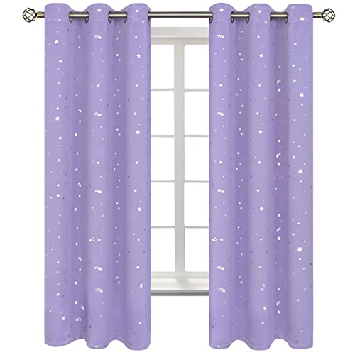 Image of BGment Kids Room Curtains for Bedroom - Grommet Thermal Insulated Silver Star Print Room Darkening Curtains for Living Room, Set of 2 Panels, Lavander, 42 x 63 Inch