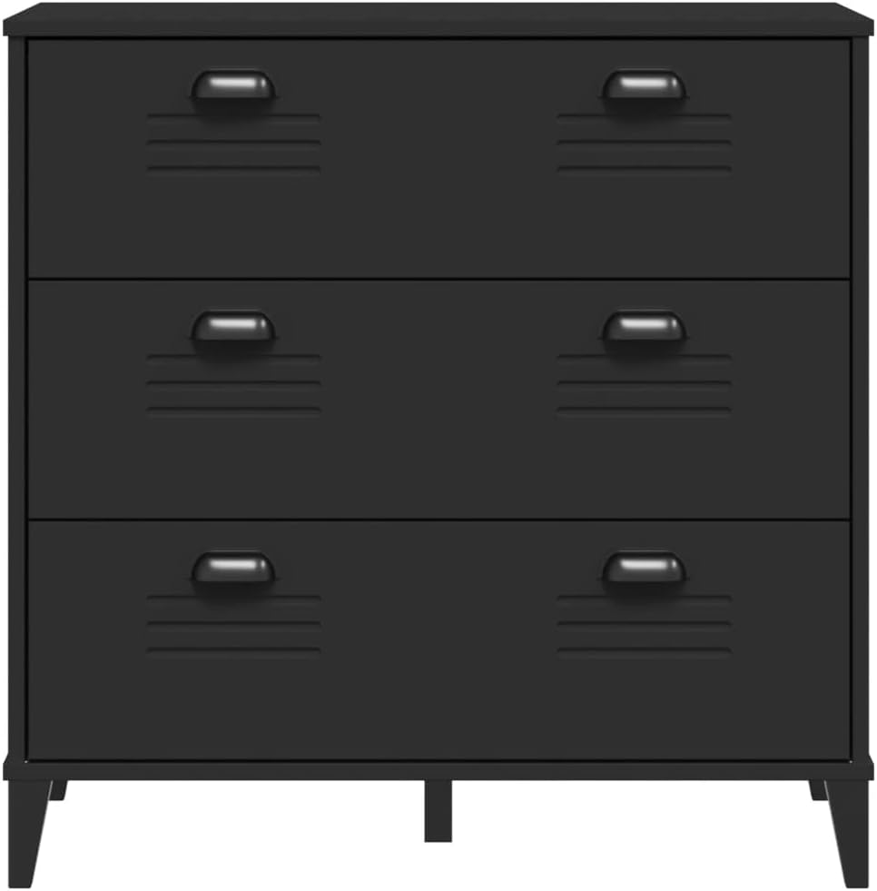 Industrial Black Drawer Cabinet with Three Smooth Drawers Engineered Wood Storage Furniture for Office Bedroom Living Room