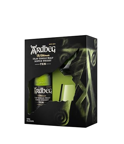 Ardbeg Ten Years Old Islay Whisky in Geschenkverpackung mit zwei Gläsern