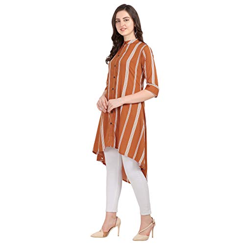 Image of SEREIN Women's Crepe Striped Up-Down Mandarin Collar with 3 /4 Fold-up Sleevees
