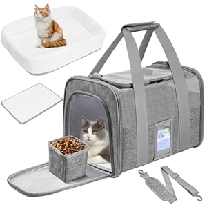 Soft Sided Cat Carrier for Under 22 Pounds, Folable Pet Carrier for Small Medium Cats Dogs, Roomy Dog Travel Carrier, Collapsible Puppy Carrier Bag with Locking Safety Zippers, Gray