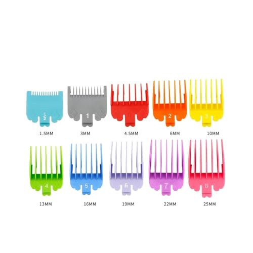 リミットコーム、Wahl対応、電動バリカン プロフェッショナルカットガイドコーム 理髪店アクセサリー クリッパーガード Y0510 お手入れ簡単(Colored-10Pcs)