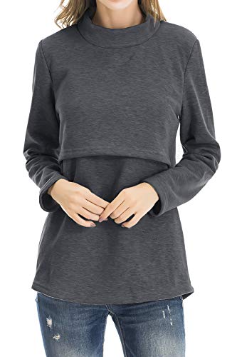 Smallshow Damen Fleece Stilloberteile Winter Langarm Stillkleidung für Stillen M Deep Grey Cover