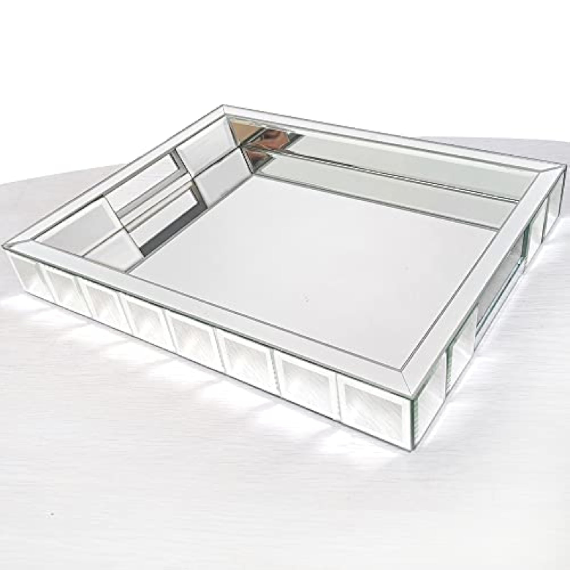 Decorative Mirrored Vanity Tray with Glass Border
