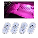 Hbxdeco 4 PCS Car LED Lights Interior Wireless, Super Bright Auto Interior Ambient Light with 6 Bright LED Lamp Beads, Portable USB Rechargeable Car Led Night Light for Vehicle Decor(Pink)