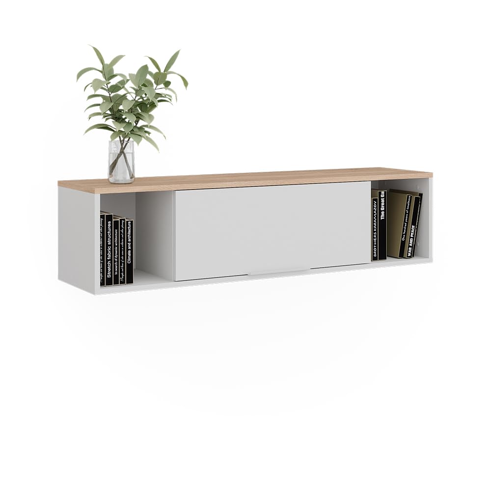 Vicco Estantería de Pared Betti, Blanco/Sonoma, 120 x 30 cm | para montaje en pared, apto para salón u oficina